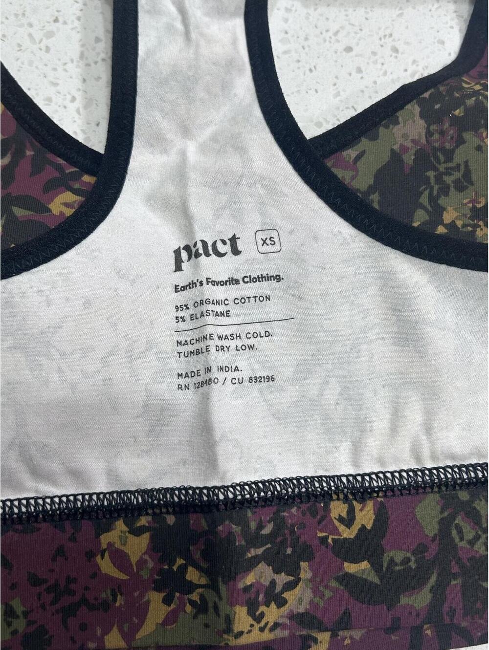 New! PACT |Organic frozen Blooms Racerback Bra SZ. XS - Picture 6 of 8